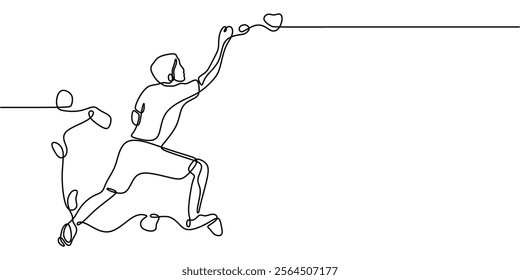 Continuous line drawing of a man playing baseball, showcasing the concentration and skill needed in the sport. Minimalist design for an active life. Vector illustration hand drawn.
