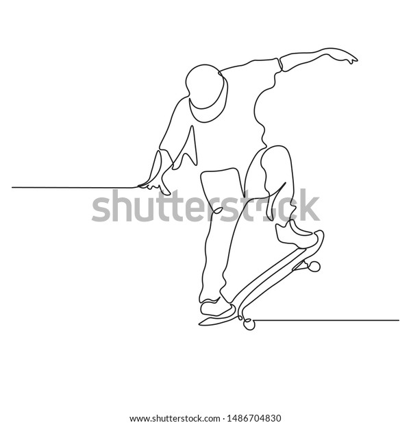 スケートボード競技の挑戦者の連続線画 簡単な手描きのストライプ ベクターイラスト のベクター画像素材 ロイヤリティフリー