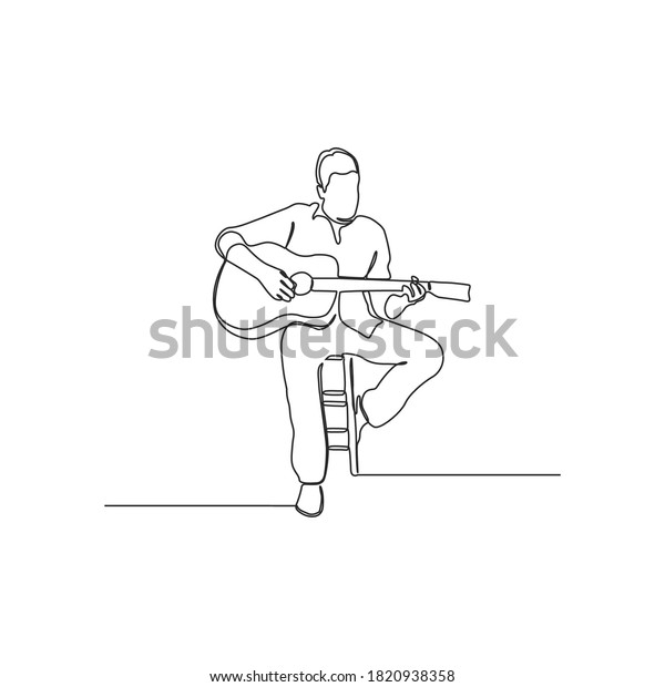 Continuous Line Drawing Man Playing Guitar Stock Vector (Royalty Free ...