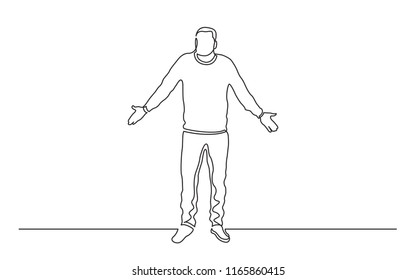 continuous line drawing of man pointing at blank banner