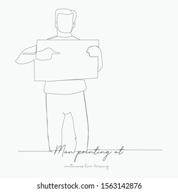 continuous line drawing. man pointing at banner. simple vector illustration. man pointing at banner concept hand drawing sketch line.