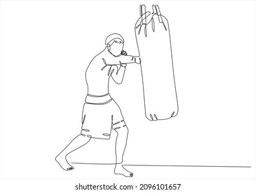 dibujo de línea continua de un hombre practicando boxeo. vector