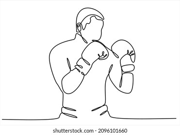 continuous line drawing of a man practicing boxing. vector