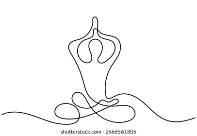 Dibujo de línea continua de un hombre practicando yoga y meditación. Concepto de fitness y gimnasio. Estilo minimalista Abstractas. Meditación de arte de una sola línea y yoga aislado sobre un fondo blanco.