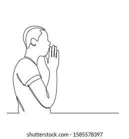 continuous line drawing of a man praying pose vector illustration