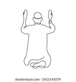 continuous line drawing of a man praying.one line drawing of a Muslim man praying fervently