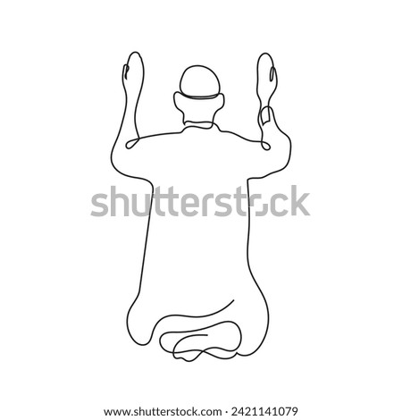 continuous line drawing of a man praying.one line drawing of a Muslim man praying fervently