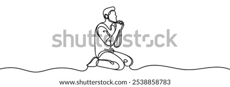 continuous line drawing of a man praying