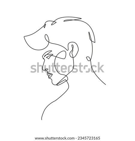 Continuous Line Drawing of Man Profile. Abstract Man Face Minimalistic Beauty Concept, Vector Illustration for T-shirt, Wall Decor, Print, Poster, Graphics. Male Head Abstract Line Drawing. 