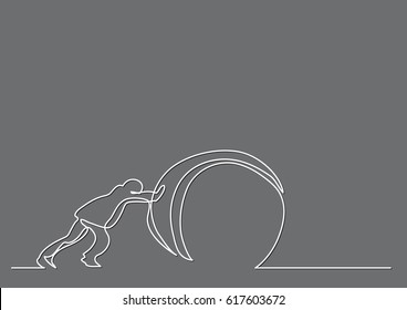 continuous line drawing of man pushing weight