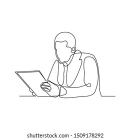 Continuous line drawing of man read a book