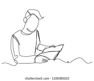 continuous line drawing of a man Reading newspaper business concept vector modern illustration