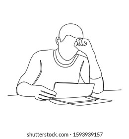 continuous line drawing of man reading book vector illustration