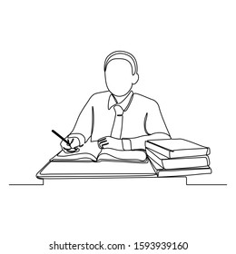 continuous line drawing of man reading book vector illustration