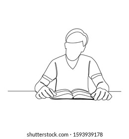continuous line drawing of man reading book vector illustration