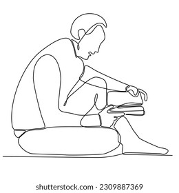 continuous line drawing of man reading vector illustration