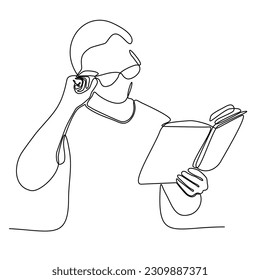 dibujo de línea continua de la ilustración vectorial de lectura del hombre