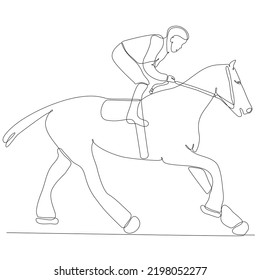 
continuous line drawing man riding horse vector illustration