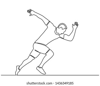 Continuous line drawing of man running. Art concept of a running man. Dynamic movement. Side view. Minimal cover design. Vector template brochures, flyers, presentations, logo, print, leaflet, banners