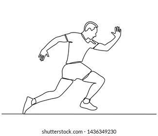 Continuous line drawing of man running. Art concept of a running man. Dynamic movement. Side view. Minimal cover design. Vector template brochures, flyers, presentations, logo, print, leaflet, banners