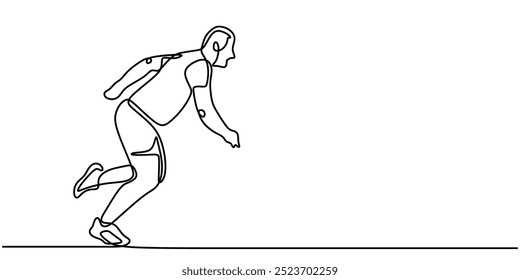 Continuous line drawing of a man running swiftly. Minimalist depiction of speed and agility. Vector illustration.
