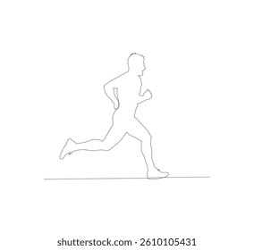 Continuous line drawing of a man running. One continuous line drawing of an athletic young man, runner, focused on sprinting. Individual sport, competitive concept. Editable vector illustration