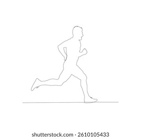 Continuous line drawing of a man running. One continuous line drawing of an athletic young man, runner, focused on sprinting. Individual sport, competitive concept. Editable vector illustration