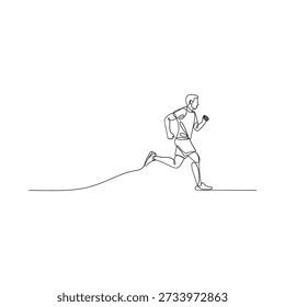 Continuous line drawing of a man running along a winding path