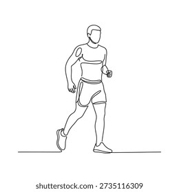 Continuous line drawing of a man running in athletic wear