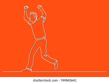 continuous line drawing of man running happy with hands up