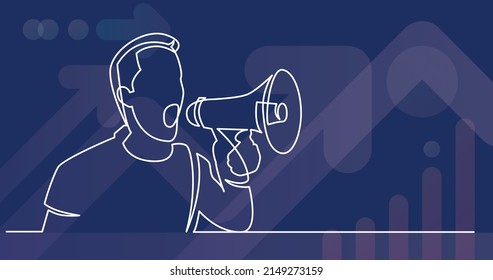 continuous line drawing of man screaming on megaphone