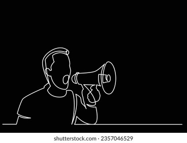 continuous line drawing of man screaming on megaphone