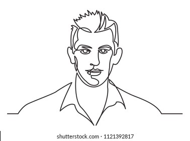 continuous line drawing of man in shirt on white background