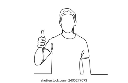 Continuous line drawing of the man showing hands thumbs up. man showing thumb up sign. the concept of ok, done, success, gesture, and like sign.