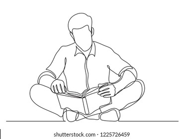 continuous line drawing of man sitting on floor reading book