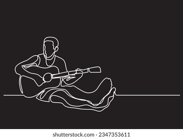continuous line drawing of man sitting playing guitar