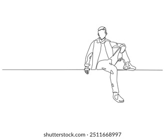 Continuous line drawing of man sitting alone. Single line illustration of man sit alone. International men's day concept. Editable outline