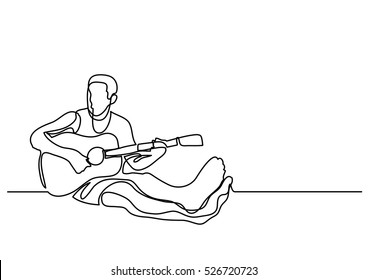 continuous line drawing of man sitting playing guitar