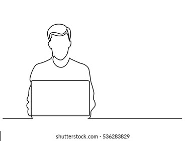 Continuous Line Drawing Of Man Sitting Behind Laptop Computer