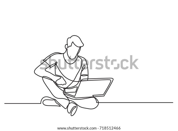 ノートパソコンを使って座っている人の連続線画 のベクター画像素材 ロイヤリティフリー