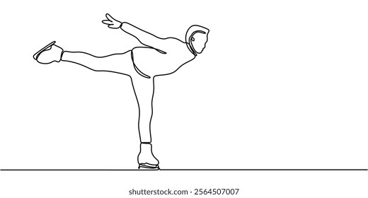 Continuous line drawing of a man skating, representing energy and sport. Minimalist design for fitness enthusiasts. Vector illustration hand drawn.