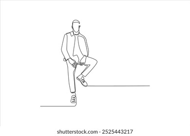 desenho de linha contínua de um homem de pé em uma pose
