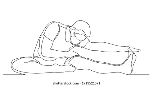 continuous line drawing of man stretching his leg in yoga exercise wearing face mask