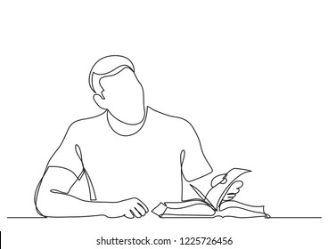 Continuous Line Drawing Of Man Studying Reading Book