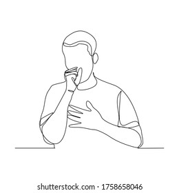 Continuous line drawing of man suffer cough and holding cest. Vector illustration