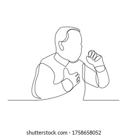 Continuous line drawing of man suffer cough and holding cest. Vector illustration