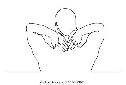 continuous line drawing of man suffering from neck pain