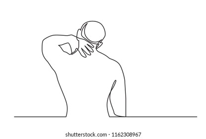continuous line drawing of man suffering from neck pain