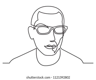 continuous line drawing of man in sunglasses on white background