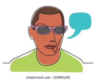 continuous line drawing of man in sunglasses on white background